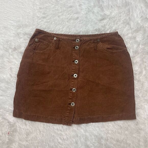Vintage Silver Jeans Brown Corduroy Button Front Mini Skirt Size 11/12 Cotton Ma - Picture 2 of 9